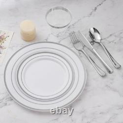 600 Piece Elegant Disposable Dinnerware Set 100 Guests Heavy Duty Plates Cutlery