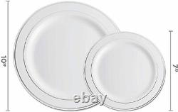 600 Piece Silver Dinnerware Set -100 Rim 10 inch Plastic