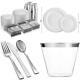 600 Piece Silver Dinnerware Set -100 Silver Rim 10 Inch Plastic Plates 100 Silve