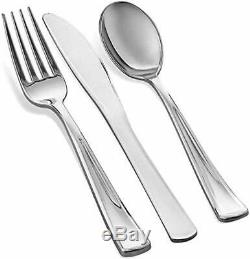 600 Piece Silver Dinnerware Set -100 Silver Rim 10 inch Plastic Plates 100