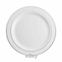 600 Piece Silver Dinnerware Set -100 Silver Rim 10 inch Plastic Plates 100 Si