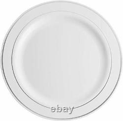 600 Piece Silver Dinnerware Set -100 Silver Rim 10 inch Plastic Plates 100 Silve