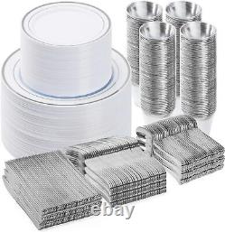 600PCS Plastic Dinnerware Set (100 Guests), Silver 100 Guests