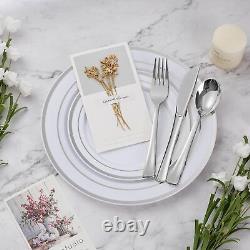 600PCS Plastic Dinnerware Set (100 Guests), Silver 100 Guests