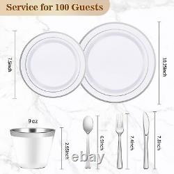 600PCS Plastic Dinnerware Set (100 Guests), Silver 100 Guests