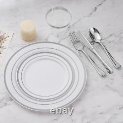 600PCS Plastic Dinnerware Set (100 Guests), Silver 100 Guests