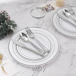 600PCS Plastic Dinnerware Set (100 Guests), Silver 100 Guests