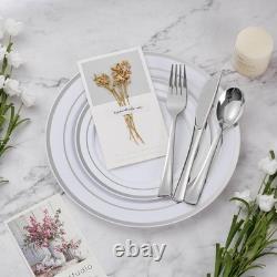 600PCS Silver Dinnerware Set for 100 Guests, Plastic Plates for Party, 100 Si