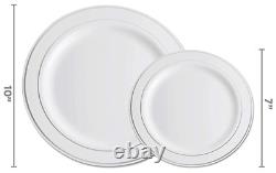 600Piece Silver Dinnerware Set 100 Silver Rim 10 in Plastic Plate 100 Silver Rim