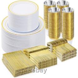 600pcs Heavy Duty Disposable Dinnerware Set Plates Cutlery Cups Party Supplies