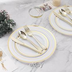 600pcs Heavy Duty Disposable Dinnerware Set Plates Cutlery Cups Party Supplies