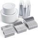 600pcs Silver Dinnerware Set For 100 Guests Silver Rim Plastic Plates Disposable