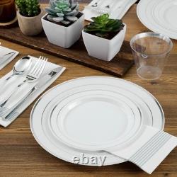 600pcs Silver Dinnerware Set for 100 Guests Silver Rim Plastic Plates Disposable