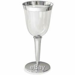 60pcs Plastic Wine Cups, Disposable, Clear Withsilver Base And Rim Kitchen
