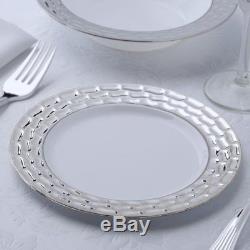 7.25 White with Silver Rim Plastic Plates for Wedding Party Catering Reception