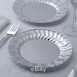 7.5 Silver Dessert Appetizer Party Plastic Plates with Flared Rim Disposable