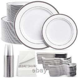 700 Count Silver Dinnerware Set-200 White and Plastic Plates-Set of 300 Plast