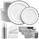 700 Count Silver Dinnerware Set-200 White And Plastic Plates-set Of 300 Plast