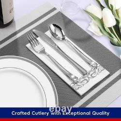 700 Count Silver Dinnerware Set-200 White and Plastic Plates-Set of 300 Plast