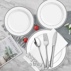 700 Count Silver Dinnerware Set-200 White and Plastic Plates-Set of 300 Plast