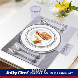 700 Count Silver Dinnerware Set-200 White and Plastic Plates-Set of 300 Plast
