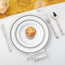 700 Count Silver Dinnerware Set-200 White and Plastic Plates-Set of 300 Plast