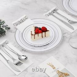 700 PCS Disposable Silver Plates and Silverware Set for 100 Guests