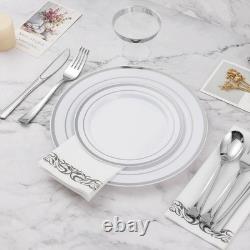700 PCS Disposable Silver Plates and Silverware Set for 100 Guests