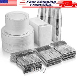 700 Piece Heavy Duty Disposable Dinnerware Set Weddings Parties Events Plastic