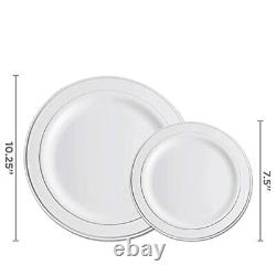 700 Piece Plastic Silver Dinnerware Set 200 Rim Plates 300 Silverware