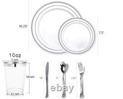 700 Piece Plastic Silver Dinnerware Set 200 Rim Plates 300 Silverware 1