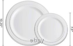700 Piece Plastic Silver Dinnerware Set 200 Rim Plates 300 Silverware 100