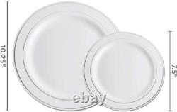 700 Piece Plastic Silver Dinnerware Set 200 Rim Plates 300 Silverware 100 Cups