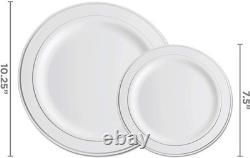 700 Piece Plastic Silver Dinnerware Set 200 Rim Plates 300 Silverware 100 Cups