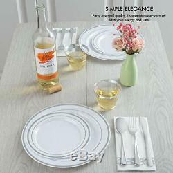 700 Piece Silver Dinnerware Set -100 Plastic Dinner Plates 100 (700Silver Rim)