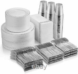 700 Piece Silver Dinnerware Set 200 Rim Plastic Plates