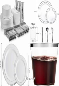 700 Piece Silver Dinnerware Set 200 Rim Plastic Plates