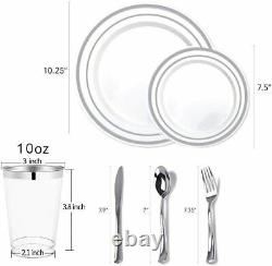 700 Piece Silver Dinnerware Set 200 Rim Plastic Plates