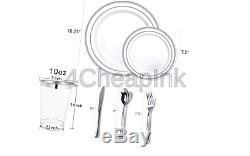 700 Piece Silver Dinnerware Set 200 Silver Rim Plastic Plates 100 Silver