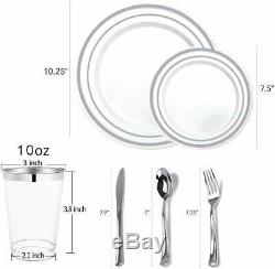 700 Piece Silver Dinnerware Set 200 Silver Rim Plastic Plates 100 Silver