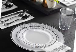 700 Piece Silver Dinnerware Set 200 Silver Rim Plastic Plates 100 Silver