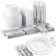 700 Piece Silver Dinnerware Set 200 Silver-rim Plastic Plates, 100 Silver Silve