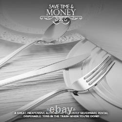 700 Piece Silver Dinnerware Set 200 Silver-Rim Plastic Plates, 100 Silver Silve