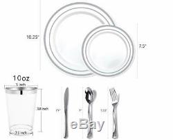 700 Piece Silver Dinnerware Set 200 Silver Rim Plastic Plates 100 Silverware