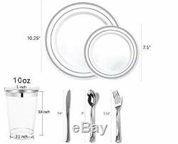 700 Piece Silver Dinnerware Set 200 Silver Rim Plastic Plates 300 Silver