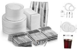 700 Piece Silver Dinnerware Set 200 Silver Rim Plastic Plates 300 Silver Pla