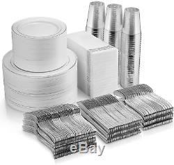 700 Piece Silver Dinnerware Set 200 Silver Rim Plastic Plates 300 Silver Plastic