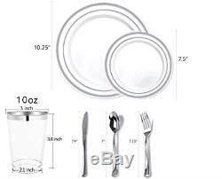 700 Piece Silver Dinnerware Set 200 Silver Rim Plastic Plates 300 Silver Plastic