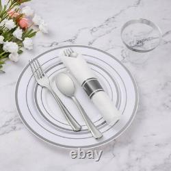 700-Piece Silver Plastic Dinnerware Set for 100 Guests Elegant Party Supplies