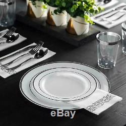 700 Piece Silver Plastic Tableware Set Rim Party Supplies Kit for 100 Guests